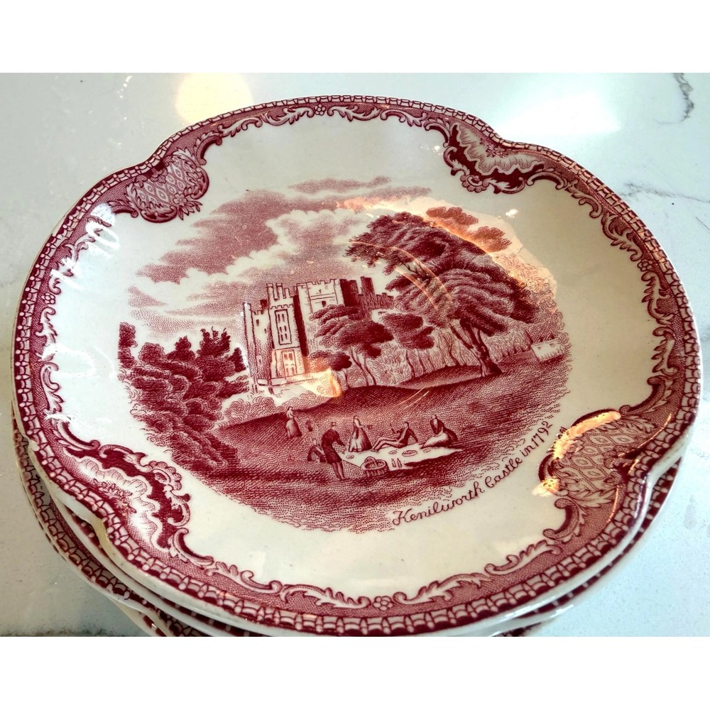 Vintage Johnson Bros Old Britain Castles Saucer Kenilworth Castle Red‎ plates